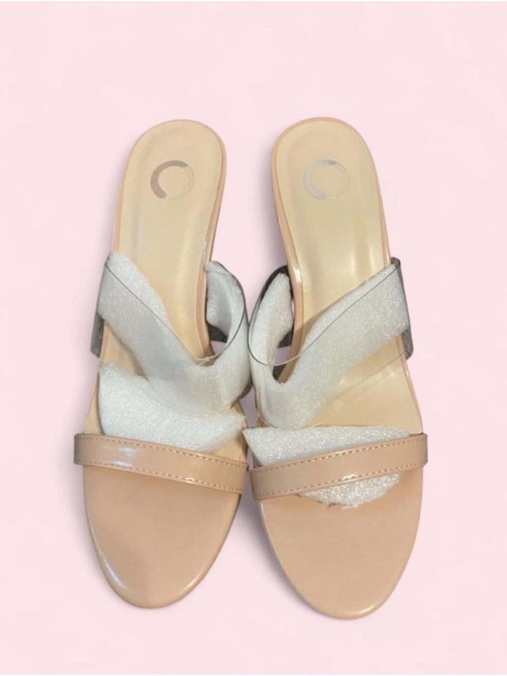 Target Beige Patent Slip-On Mules with Crisscross Straps